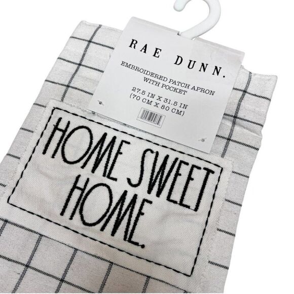 Rae Dunn Blessed /Cook /Home Sweet Home Apron Embroidered Patch Pocket Checked - Picture 10 of 16